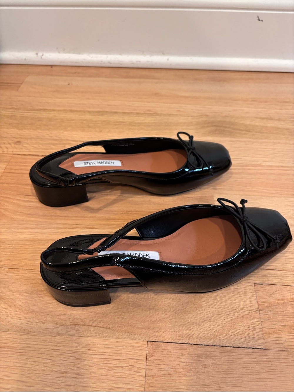 Steve Madden LOVED BLACK CRINKLE BLACK PATENT square-toe slingback heels size 5 - Picture 12 of 15